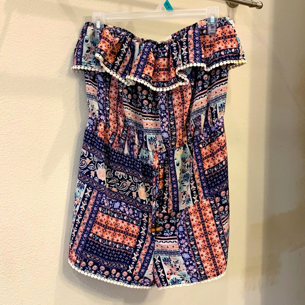 Strapless printed romper